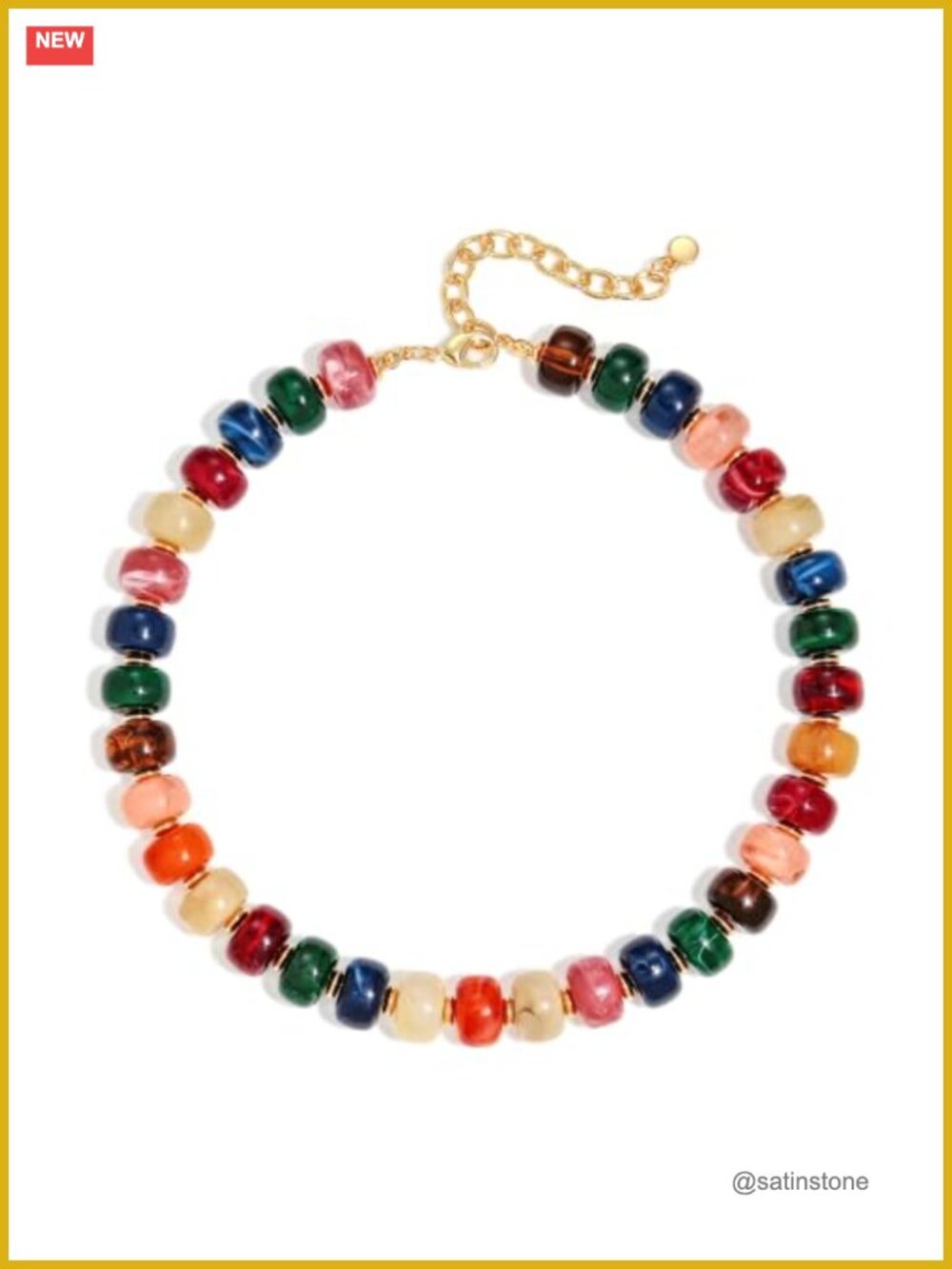 Chunky Resin Beaded Necklace Statement Boho Adjustable Lobster Clasp